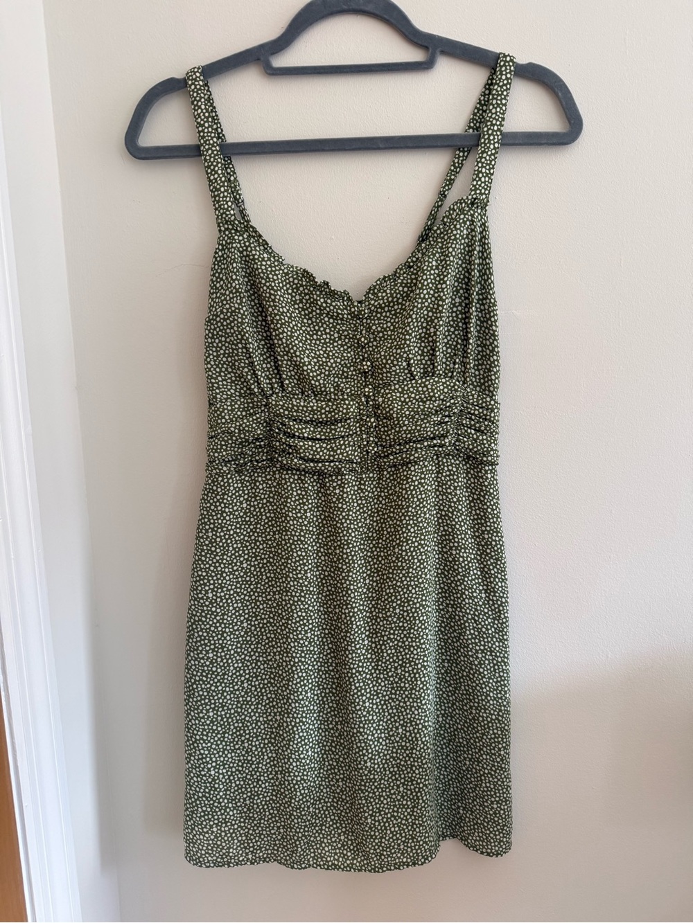 Abercrombie & Fitch Olive Green Mini Dress with Tiny White Dots